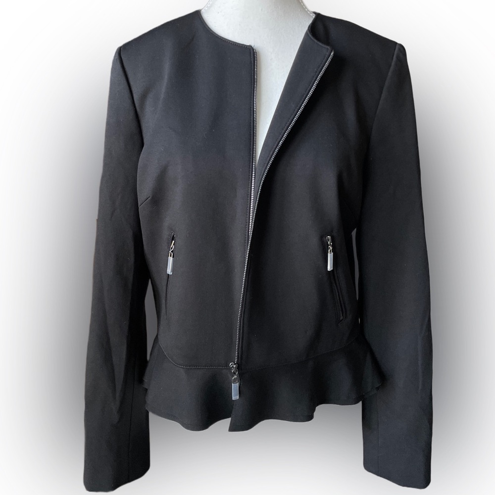 Antonio Melani Black Zip Front Peplum Blazer
